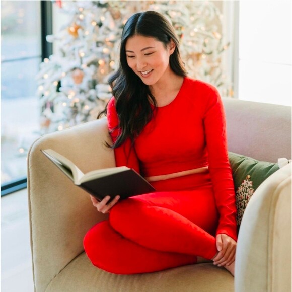 Zyia Active Crop Top Snowflake Red Long Sleeve XL - Picture 2 of 6